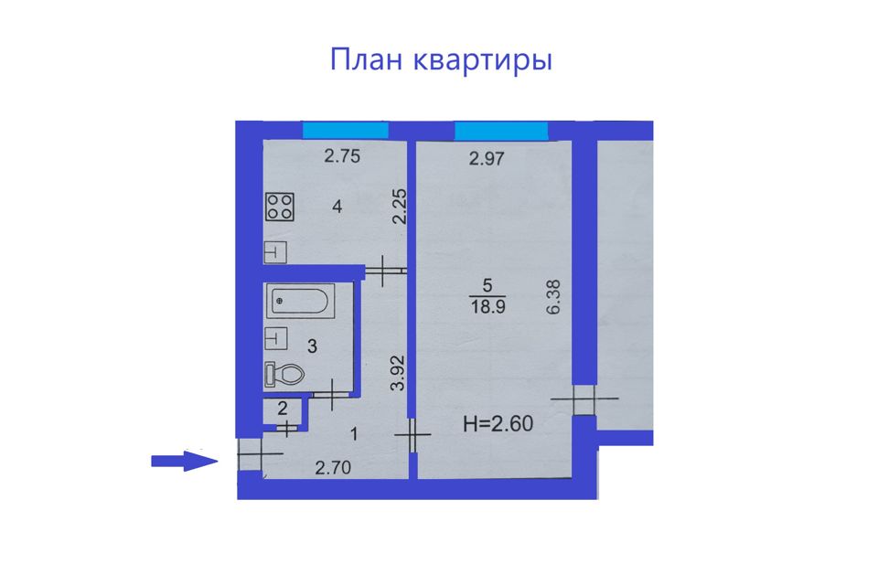 Продаётся 1-комнатная квартира, 34.7 м²