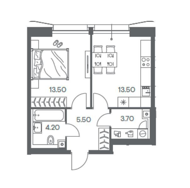 Продаётся 1-комнатная квартира, 40.4 м²