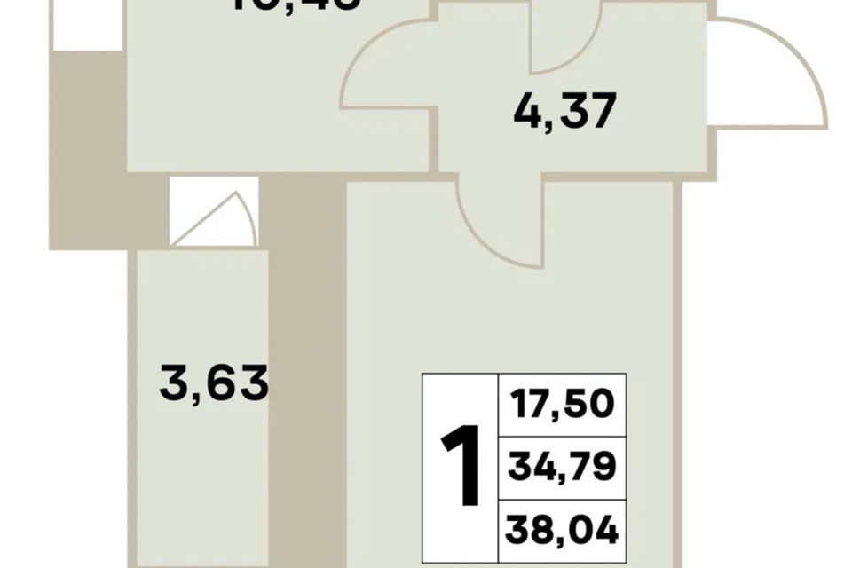 Продаётся 1-комнатная квартира, 38.04 м²