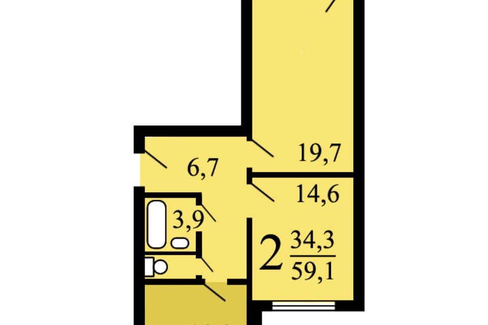 Продаётся 2-комнатная квартира, 58.8 м²