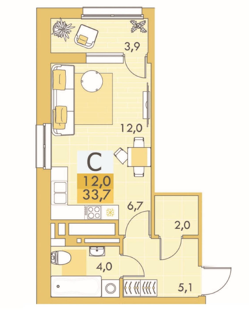 Продаётся студия, 33 м²