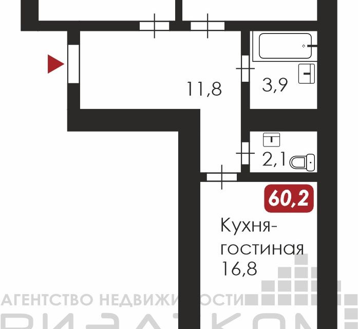 Продаётся 2-комнатная квартира, 60.2 м²