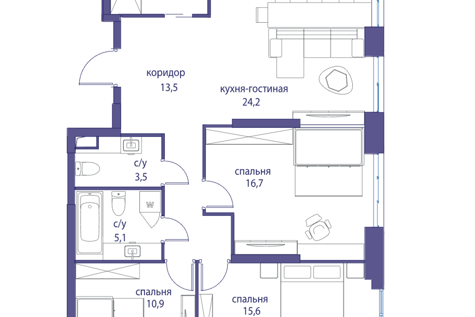 Продаётся 4-комнатная квартира, 94.6 м²