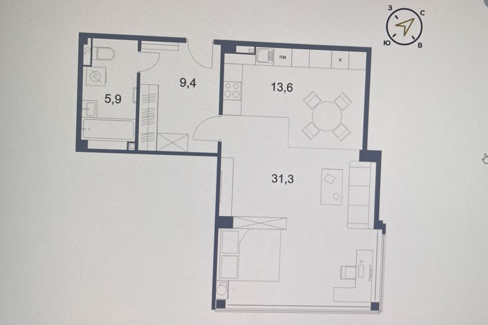 Продаётся 1-комнатная квартира, 61 м²