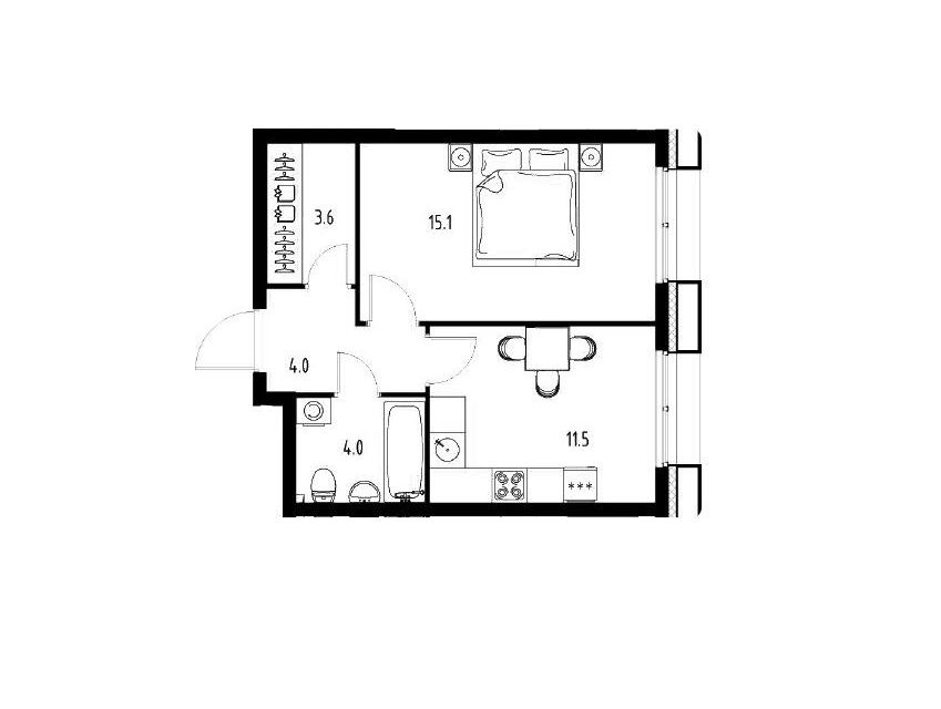 Продаётся 1-комнатная квартира, 38.2 м²