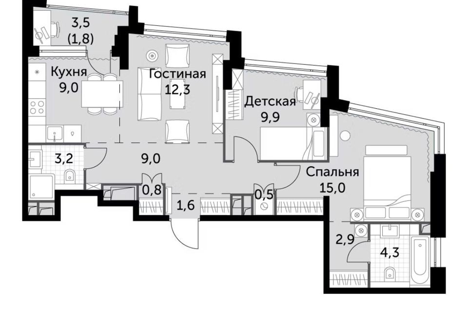 Продаётся 3-комнатная квартира, 70.3 м²