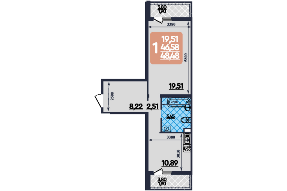 Продаётся 2-комнатная квартира, 48.48 м²