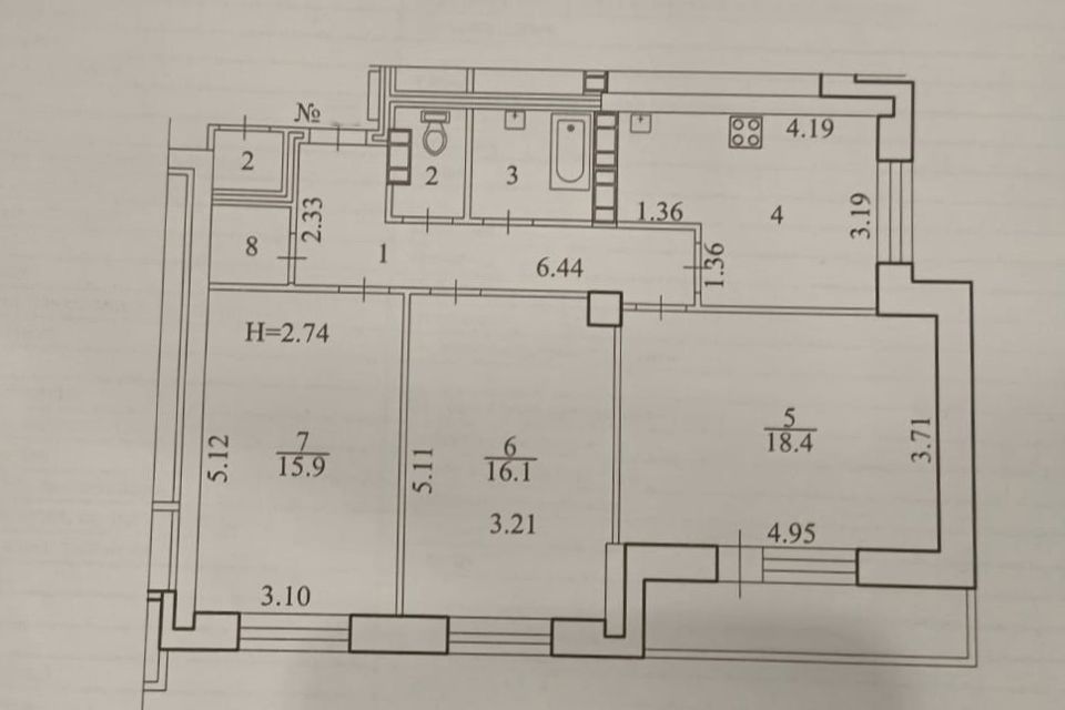 Продаётся 3-комнатная квартира, 77.8 м²