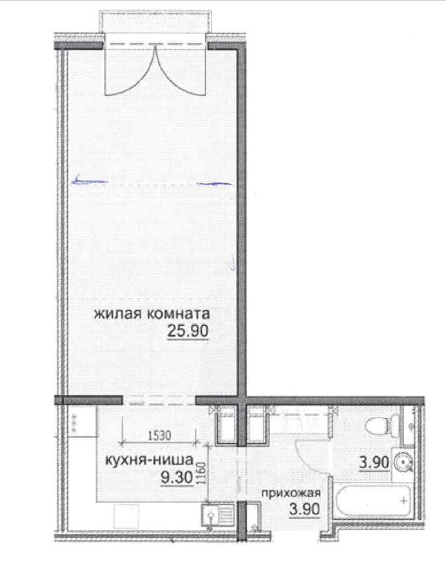 Продаётся 1-комнатная квартира, 42.6 м²