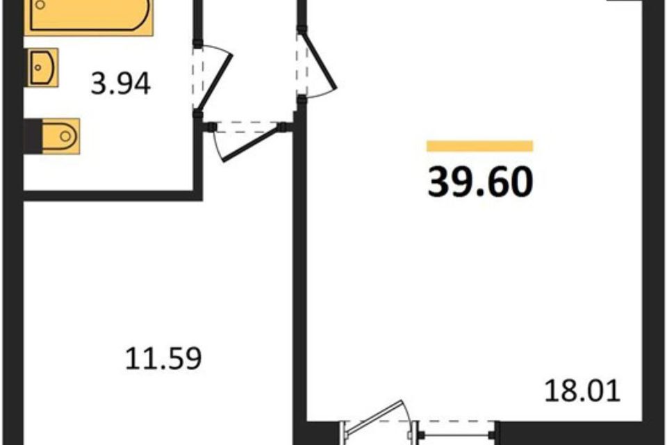 Продаётся 1-комнатная квартира, 39.6 м²