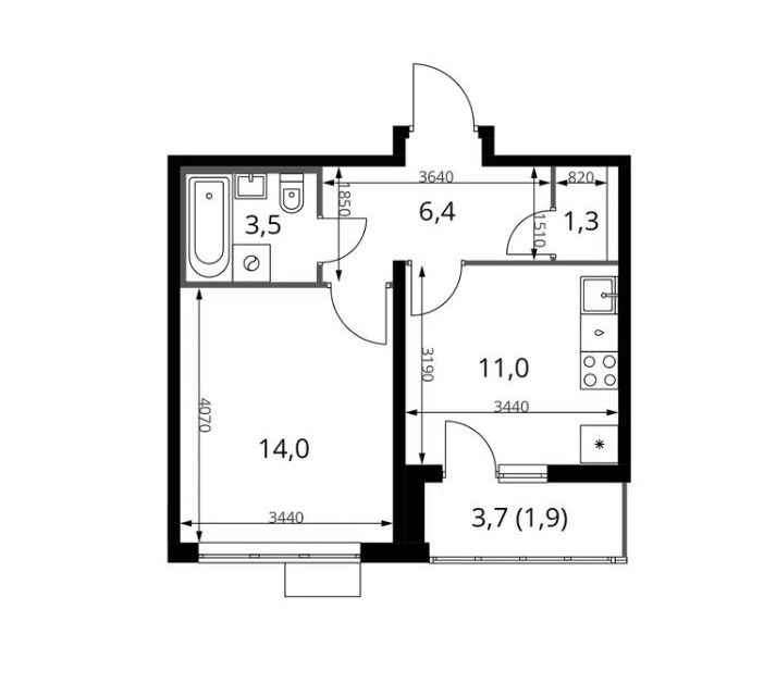 Продаётся 1-комнатная квартира, 38.1 м²