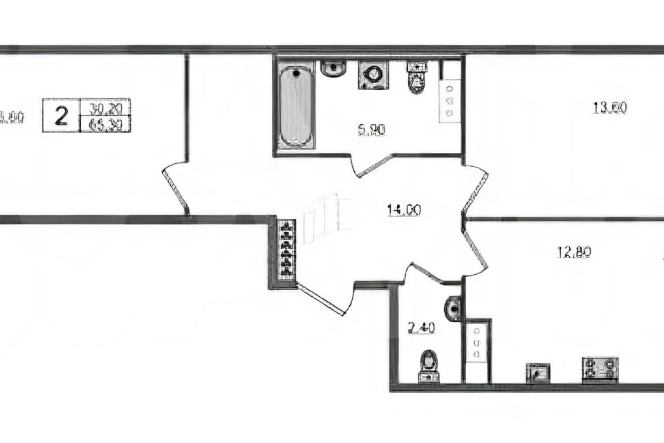 Продаётся 2-комнатная квартира, 65.3 м²