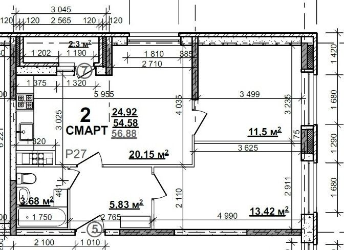 Продаётся 2-комнатная квартира, 54.6 м²