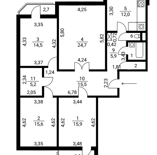 Продаётся 4-комнатная квартира, 114.2 м²