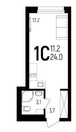 Продаётся 1-комнатная квартира, 24 м²