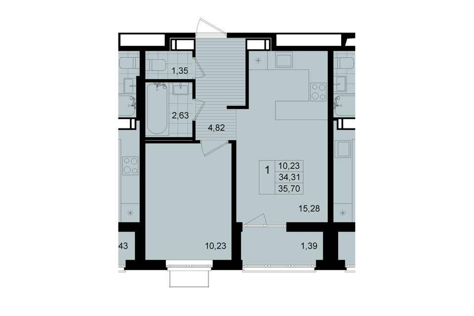 Продаётся 1-комнатная квартира, 34.2 м²
