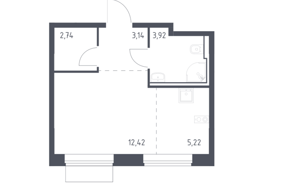 Продаётся студия, 27.44 м²