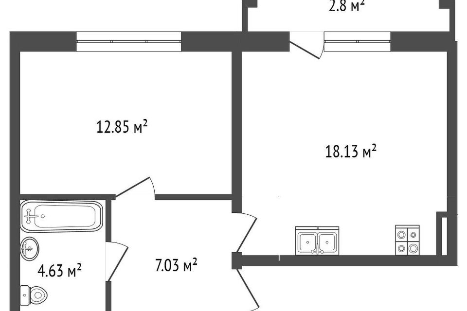 Продаётся 2-комнатная квартира, 42.5 м²