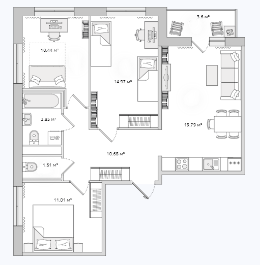 Продаётся 3-комнатная квартира, 73 м²