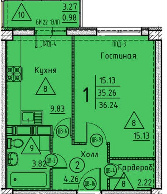 Продаётся 1-комнатная квартира, 35.3 м²