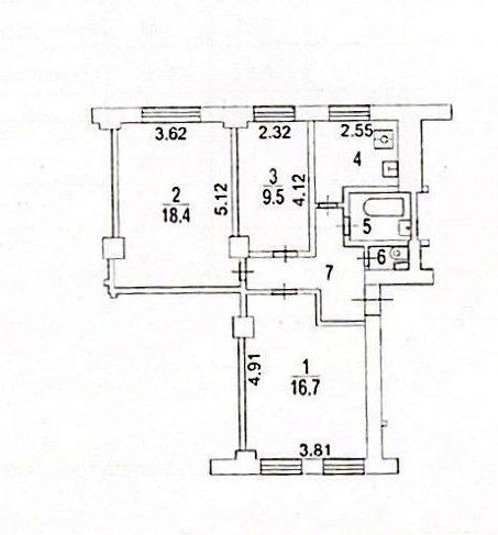 Продаётся 3-комнатная квартира, 62 м²