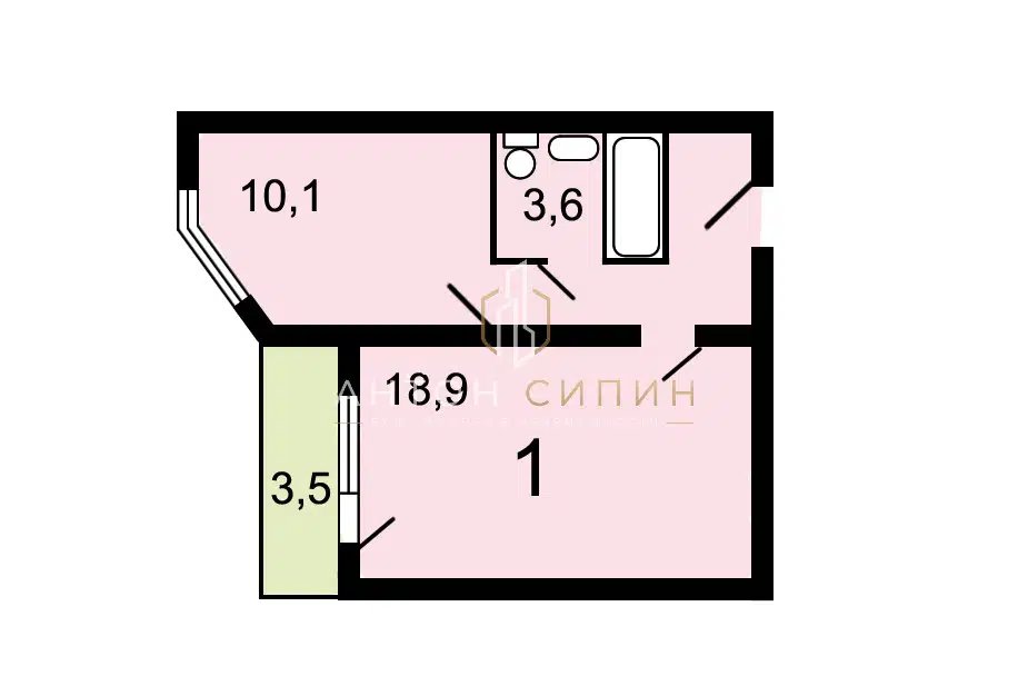 Продаётся 1-комнатная квартира, 39.35 м²