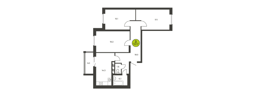 Продаётся 3-комнатная квартира, 91.5 м²