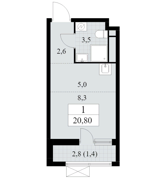 Продаётся студия, 20.8 м²