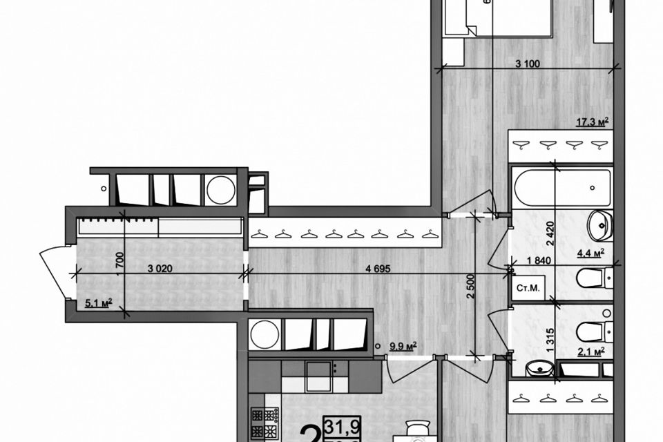 Продаётся 2-комнатная квартира, 74 м²