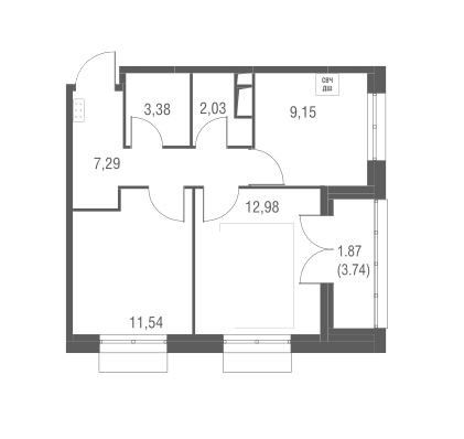 Продаётся 2-комнатная квартира, 48.24 м²