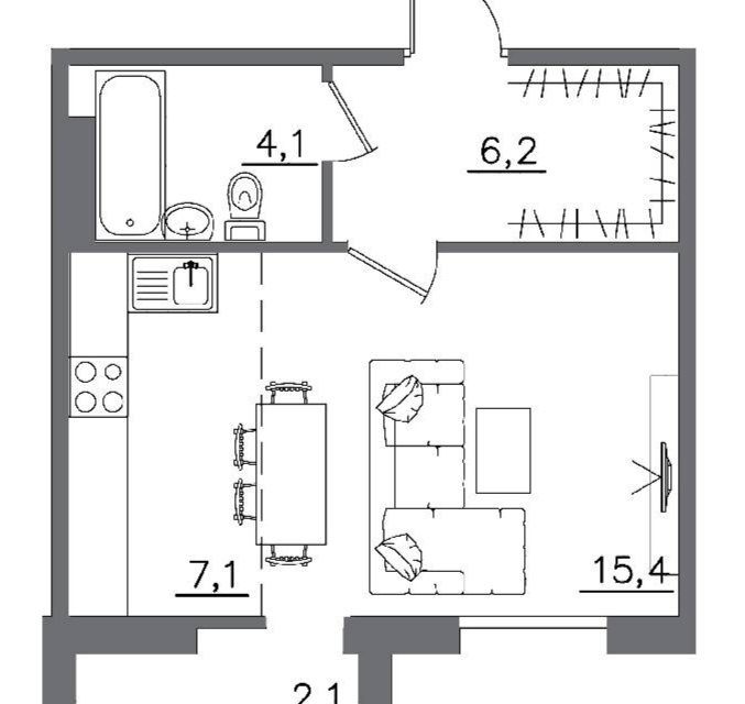 Продаётся 1-комнатная квартира, 34.7 м²