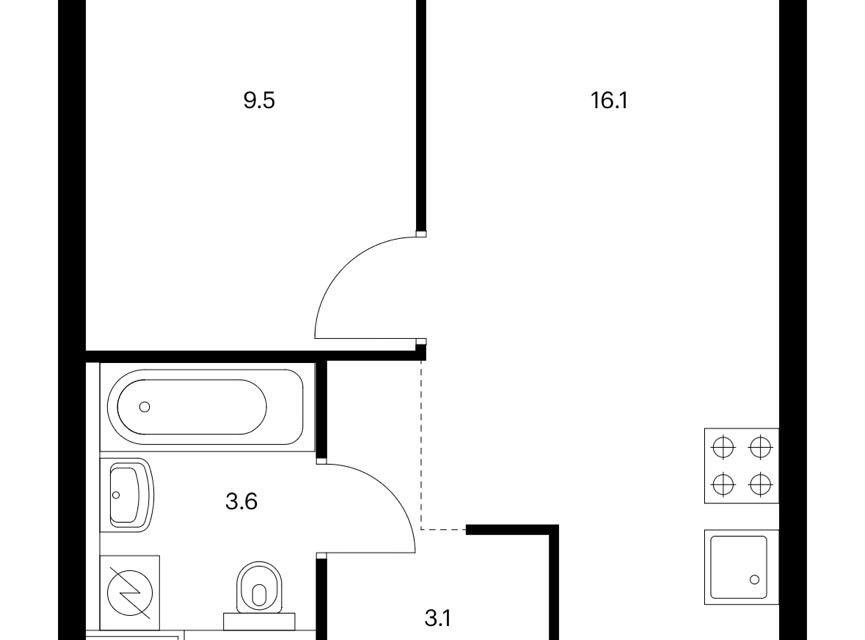 Продаётся 1-комнатная квартира, 32.3 м²