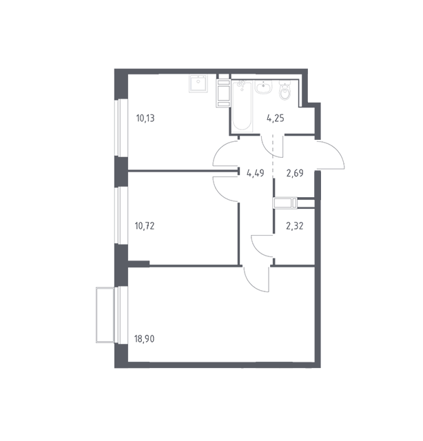 Продаётся 2-комнатная квартира, 53.5 м²