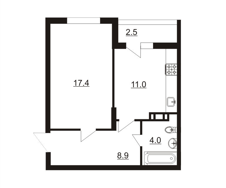 Продаётся 1-комнатная квартира, 43.8 м²