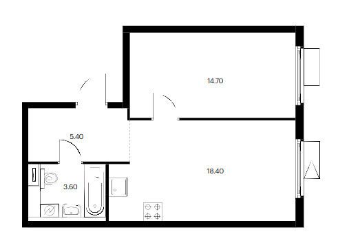 Продаётся 1-комнатная квартира, 42.1 м²