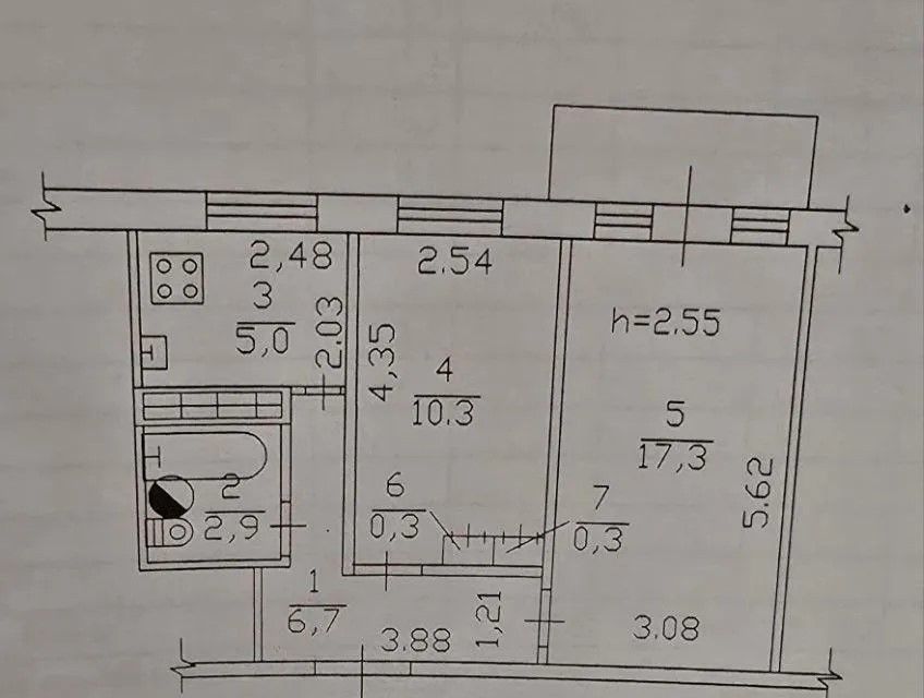 Продаётся 2-комнатная квартира, 43.5 м²