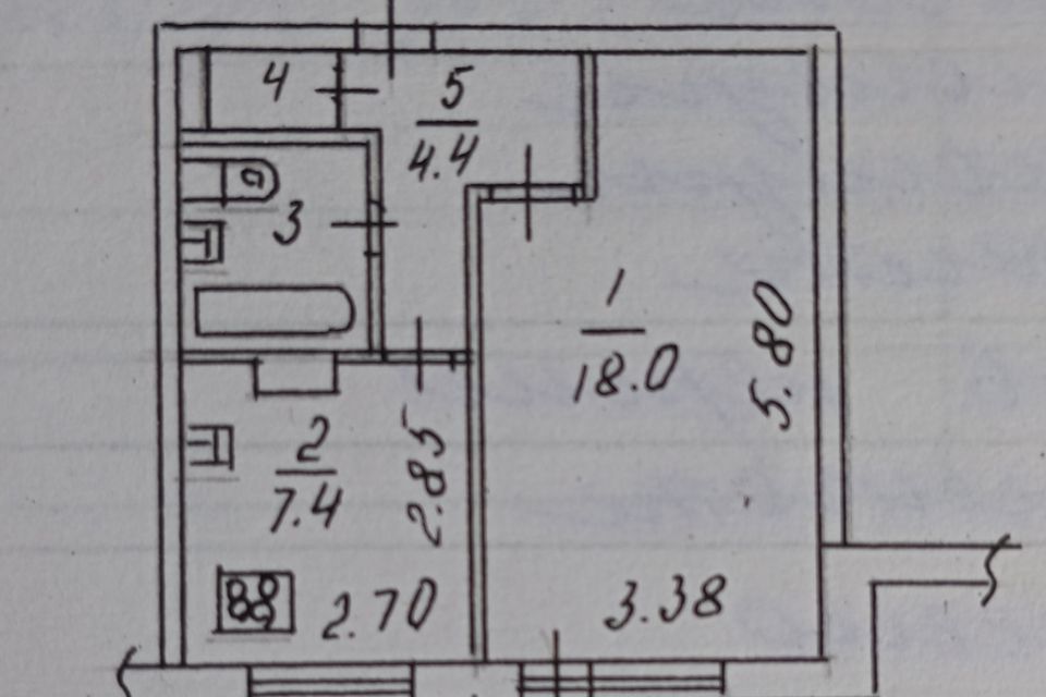 Продаётся 1-комнатная квартира, 35.1 м²