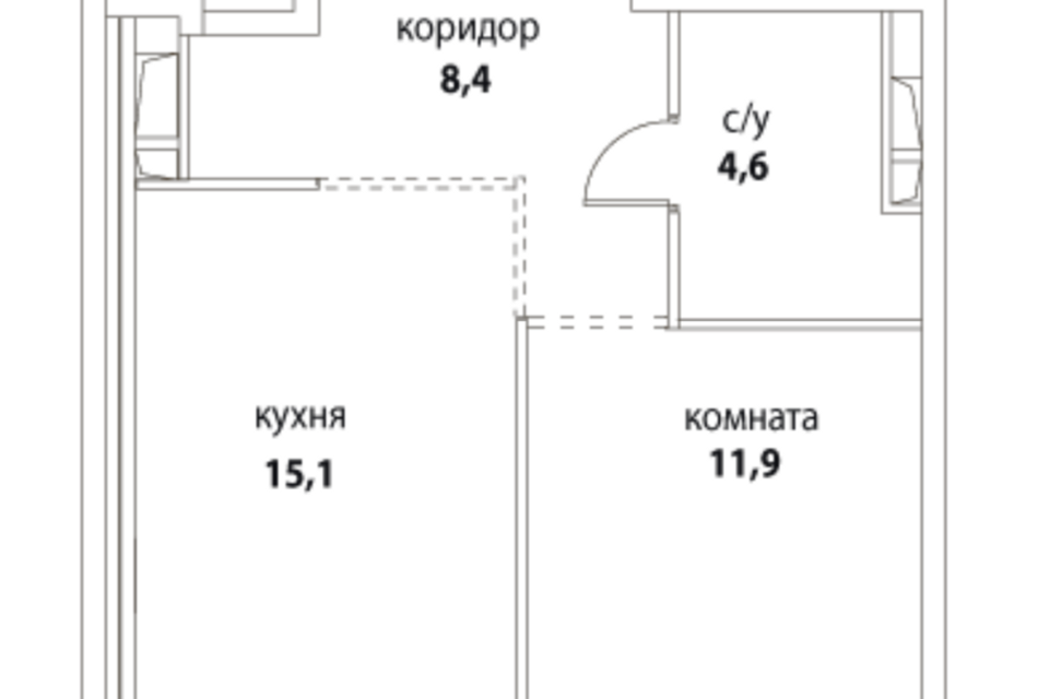 Продаётся 1-комнатная квартира, 41 м²
