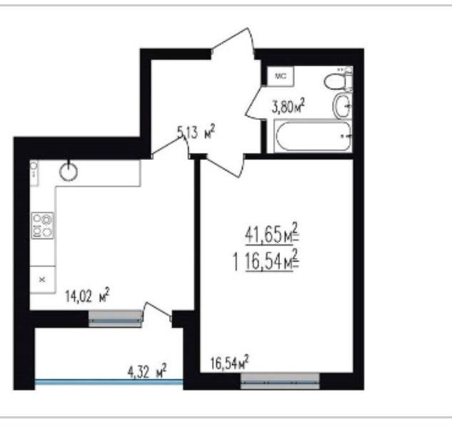 Продаётся 1-комнатная квартира, 41 м²