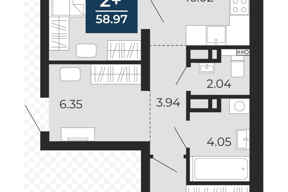 Продаётся 2-комнатная квартира, 59 м²
