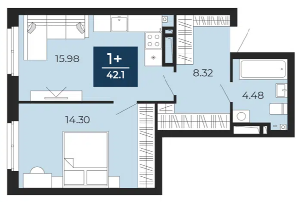 Продаётся 1-комнатная квартира, 42 м²