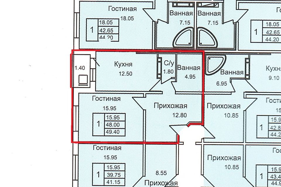 Продаётся 1-комнатная квартира, 49.1 м²