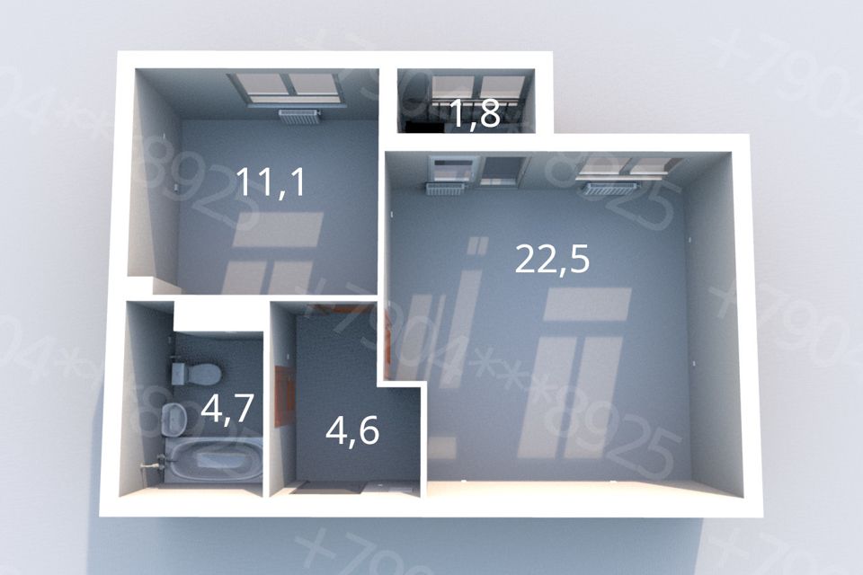 Продаётся 1-комнатная квартира, 44.7 м²
