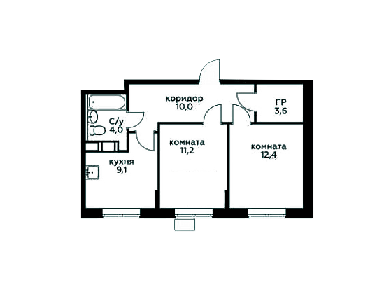 Продаётся 2-комнатная квартира, 50.3 м²