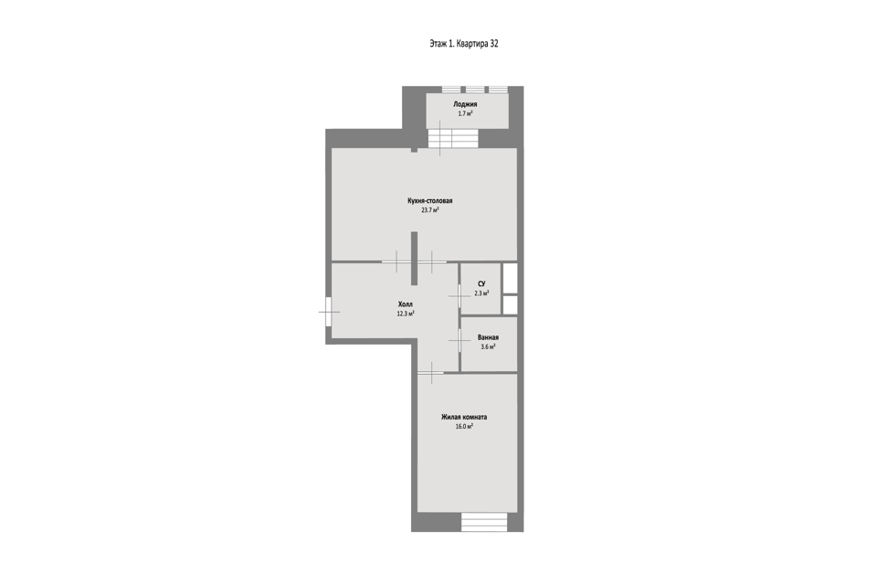 Продаётся 1-комнатная квартира, 57.9 м²