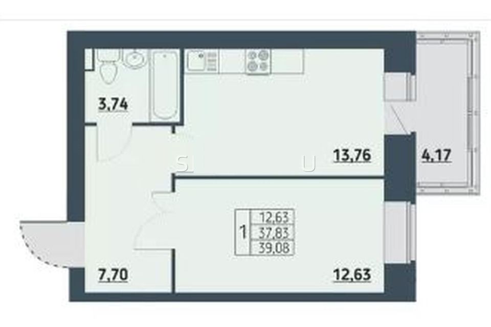 Продаётся 1-комнатная квартира, 39 м²