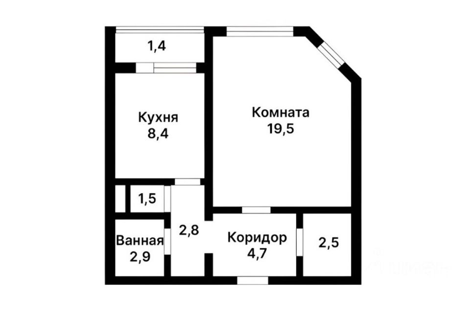 Продаётся 1-комнатная квартира, 43.9 м²