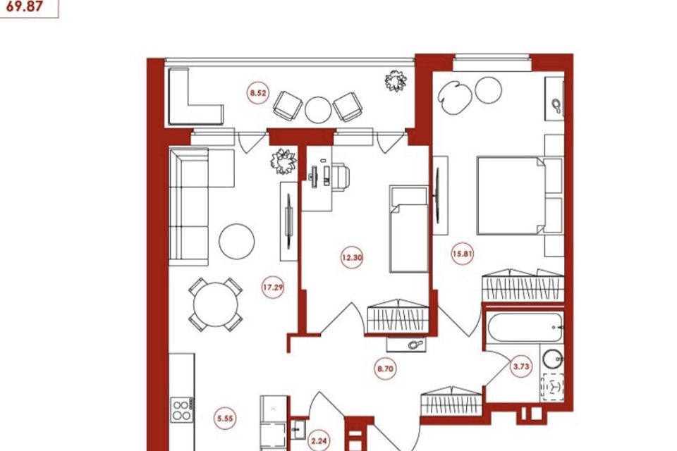 Продаётся 3-комнатная квартира, 65.5 м²