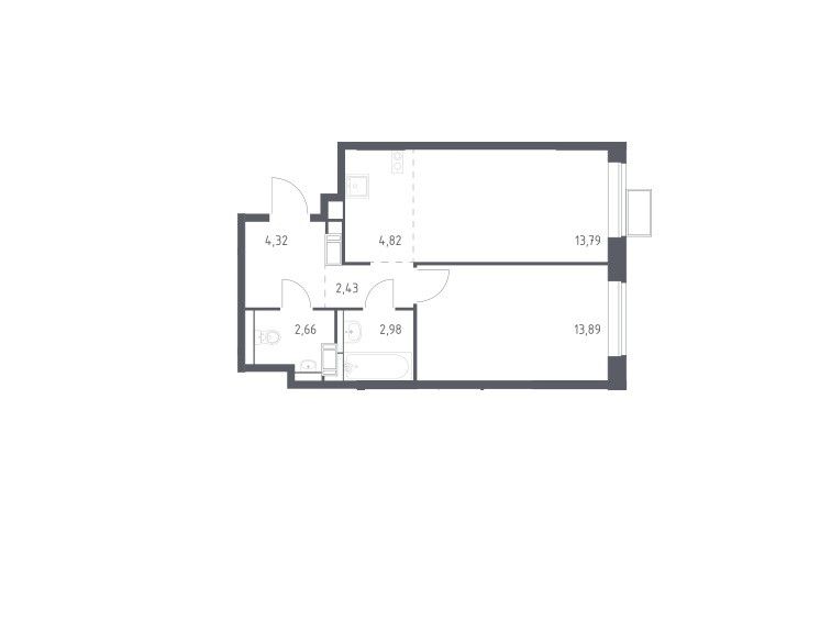 Продаётся 1-комнатная квартира, 44.89 м²