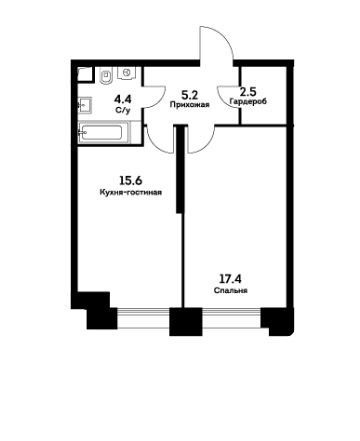 Продаётся 1-комнатная квартира, 45.1 м²